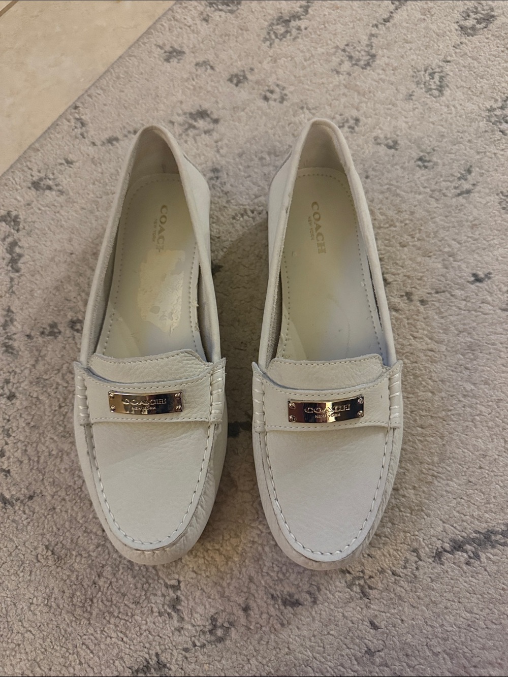 COACH Cream Leather Penny Loafers with Gold-Tone Plaque